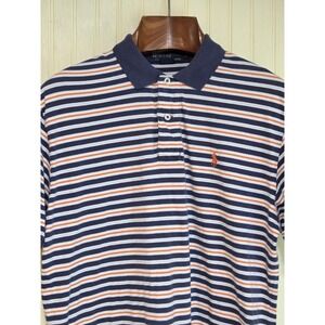 Polo Ralph Lauren Polo Shirt Mens Medium Blue Orange Stripe Pique Pony Logo